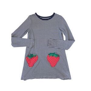Mini Boden Strawberry Pocket Applique Long Sleeve Tunic Dress